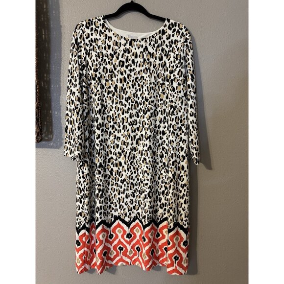 Chicos Shift Dress 2 Large 12 14 Cream Brown Black Red Animal Print Stretch - Picture 11 of 12